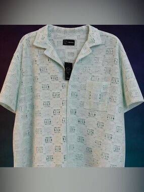 ORIGINAL USE---MEN'S Mint Green, Open-Knit Button-Down Shirt (NWT)